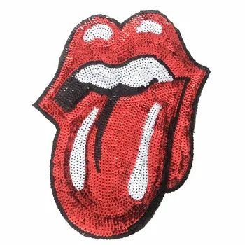 

2PCS/lot Large Red Tongue Beading Sequins Patch Motif Applique T-shirt Sew on Patches for Clothes DIY Accessories Sequined Patch
