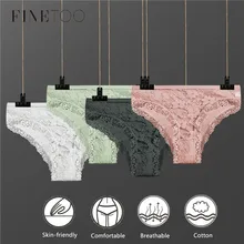 FINETOO ropa damas ropa interior bragas sexis para mujer Braga de encaje Tallas grandes transparente Low-Rise L XL algodón íntimos femeninos nueva