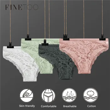 

FINETOO Ladies Underwear Women Panties Sexy Lace Plus Size Panty Transparent Low-Rise L XL Cotton Briefs Female Intimates New