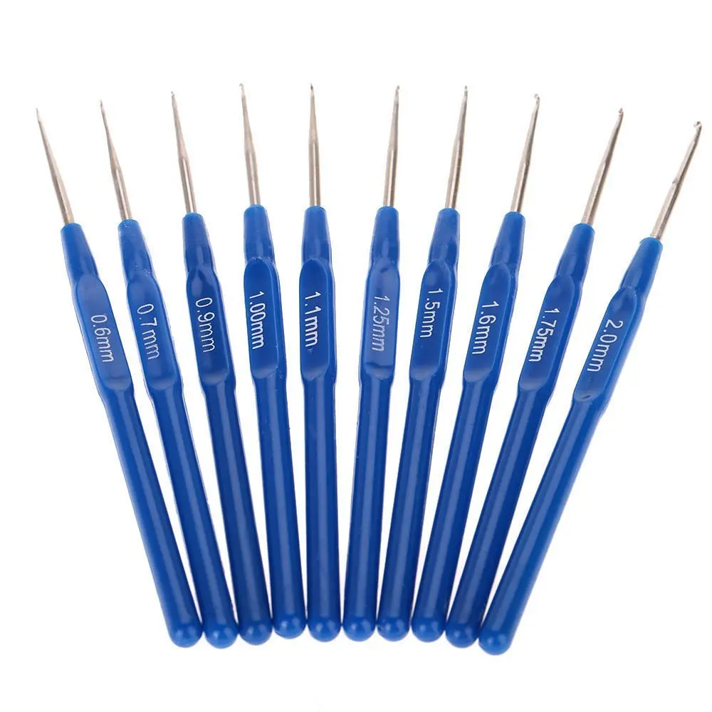 

SZS Hot 10pcs Metal Knitting Needles Crochet Hooks Kits With Ergonomic Grips 0.6-2.0mm