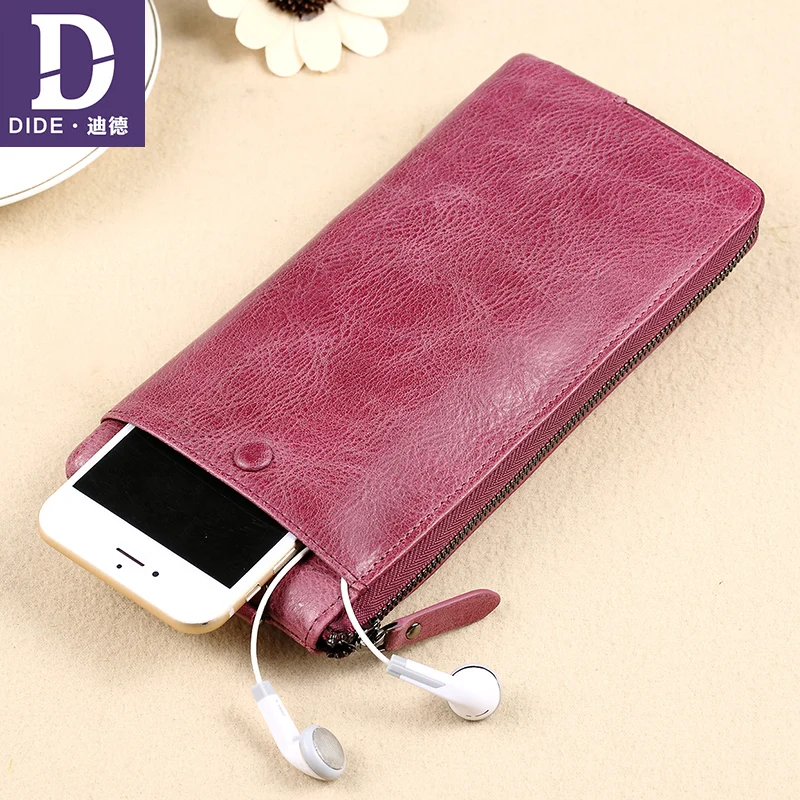 

DIDE Vintage Genuine Leather Wallet Women Phone Pocket Wallet Clutch 13 Card Holder Coin Bag Female Zipper Wallet Girl DQ656