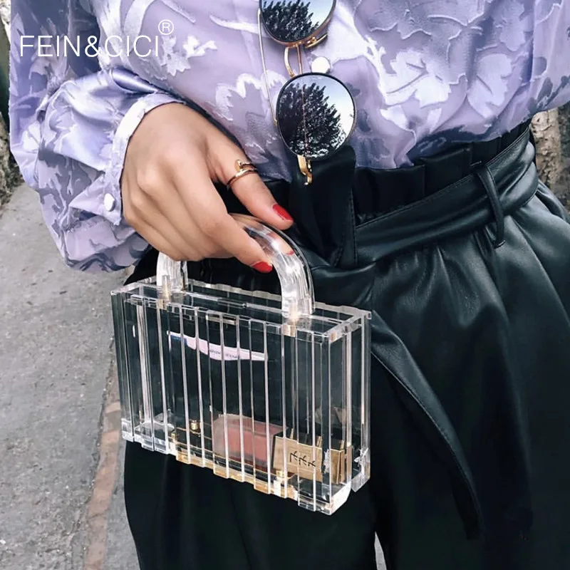 

Transparent totes bag Clear acrylic PVC plastic box bag Dubai women girl vintage retro evening party handbag 2019 new summer bag