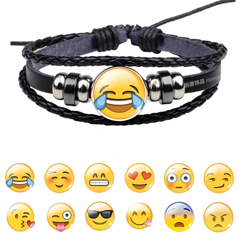Cute Emoji Emotion Charms Bracelet Jewelry for Women Men Leather
