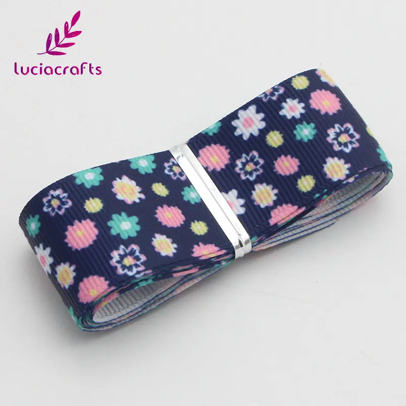 Lucia Crafts 5y/8y 25 мм Grosgrain печатные упаковочные ленты DIY Швейные аксессуары для волос ручной работы материал S0806 - Цвет: Dark blue 5y