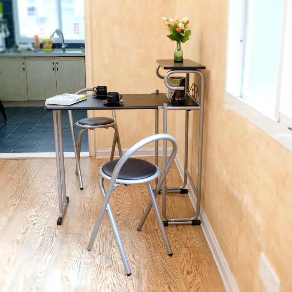 Japanese Style free-installation doulbe Eat desk and chair, density board folding table folded seat 1 table+ 2 chairs