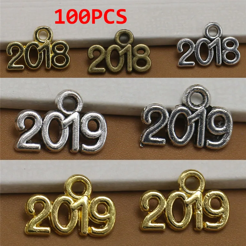 

100pcs Gold Color "2018" "2019" Charms DIY Necklace Pendant Jewelry Making Accessories Man Women Retro Style Jewelry