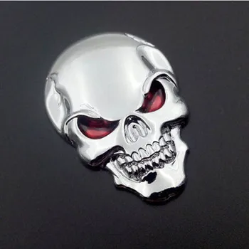 

Hot Sale Auto Car Motorcycle Skull Bone Sticker Chrome Silver 3D Metal Emblem Badge Car Decal Sticker with 3M Tape Back 50x35MM