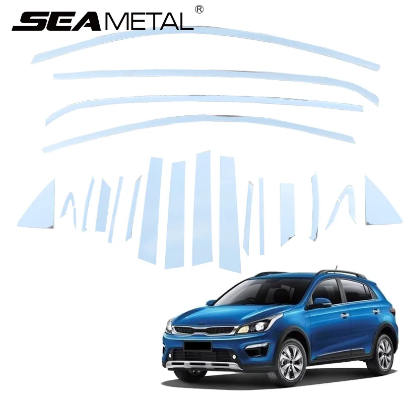 

For Ru KIA Rio X Line 2017 2018 Car Window Trim Chrome Stainless Steel Chromium Windows Strip Automobile Accessories Car-styling