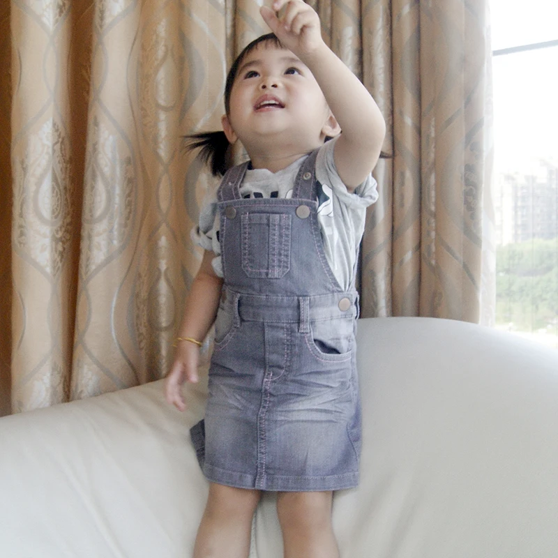 10 Baby Girls Jeans Dresses Denim Jumpsuits Suspender Mini Sundresses Newborn Baby Overalls Bebe Straps A-line Children Clothing