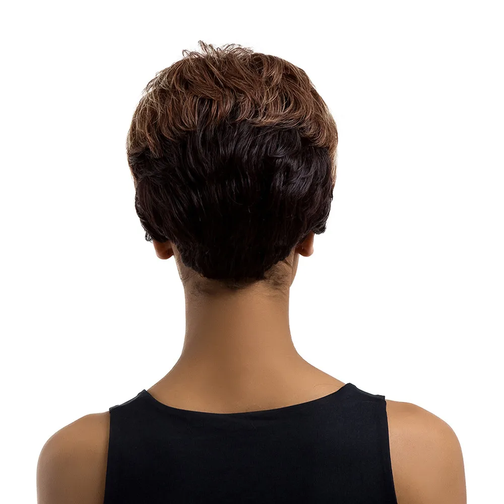 

Factory price 1pc Women Fashion Lady Brown Short Straight Hair Real Human Hair 22cm Natural Cosplay Wigs Stand Stocked Feb12