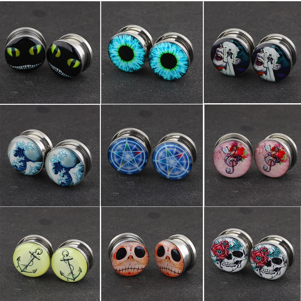 

JUNLOWPY 2pcs Screw on Picture Plugs Stainless Steel Earring Gauges Plugs Tunnels Body Piercing Ear Flesh Tunnel Plugs