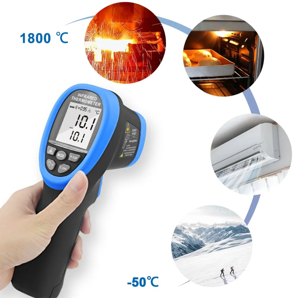 

HOLDPEAK HP-1800 High temperature Infrared Thermometer handheld gun,-50'C--1800'C,High Temp Tester with Backlit Flashlight