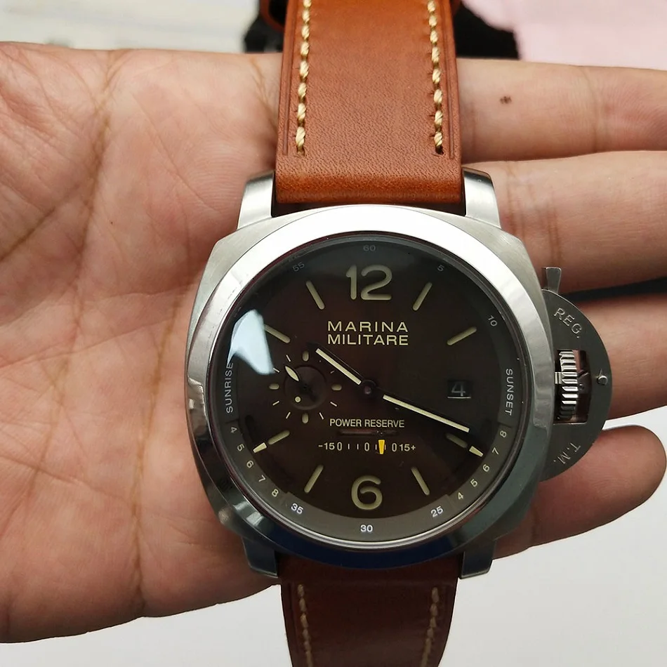 

50mm corgeut watch power reserve and date stainless steel case military automatic mineral clock W1-02