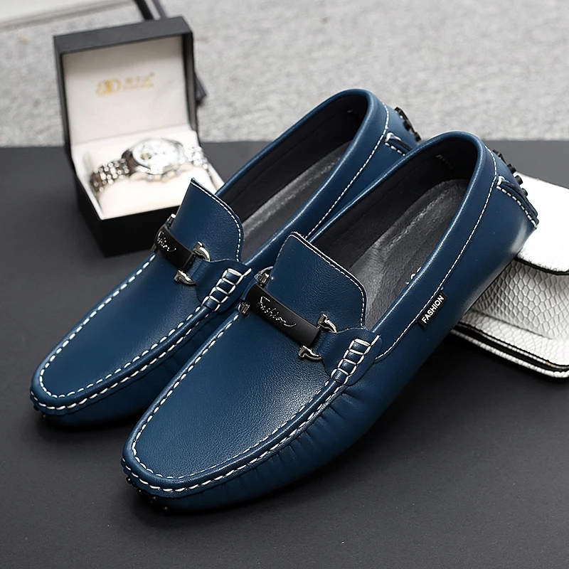 Misalwa 47 White Blue Men Loafers Split Leather Men Casual Shoes Luxury Brand Light Soft Moccasins Breathable Slip on Male Flats