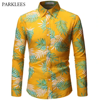 

Hawaii Beach Leaf Pattern Loose Men's Autumn Shirt 2019 New Fashion Cotton Print Comfortable Casual Slim Long Sleeves For men