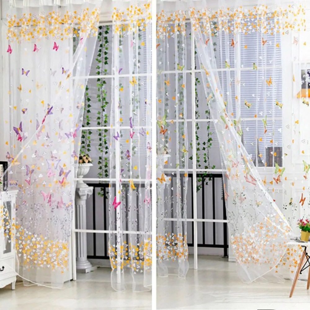 Room Divider Butterfly Print Sheer Curtain Panel Window Balcony Tulle 195*100cm 