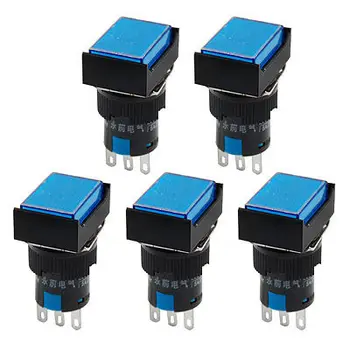 

5 x Blue Rectangular Cap Momentary Panel Mount Push Button Switch AC 250V 5A