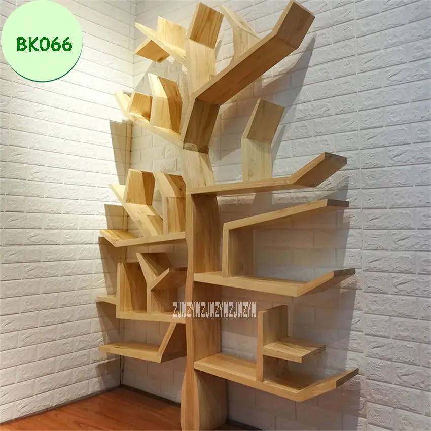 BK066 креативная твердая деревянная книжная полка для гостиной стена спальни, декоративный книжный шкаф DIY деревянная книжная полка в форме дерева - Цвет: 2m wood color