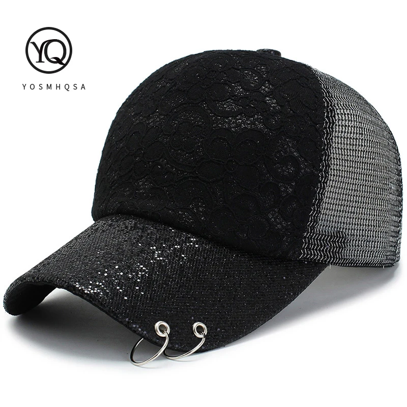 

Women's Baseball Caps Ring Flower Baseball Hat Girl Cotton Pink Cap Snapback Hats Hip Hop Streetwear Female Trucker Caps WH076