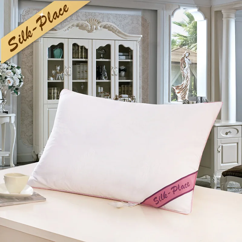 SILK PLACE Bedding Silk Pillow Top Quality Brand Design White Neck