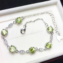 Перидот браслет цепи настоящий природный перидот 925 серебро 0.85ct* 6 шт. gemstone Fine jewelry# XY1892611