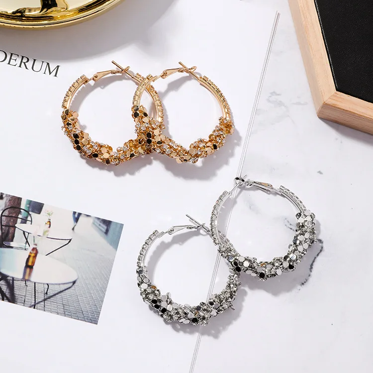 

Personality Punk Metal Sequin Hoop Earrings for Women white Color Trendy Earrings Fashion Accessories Jewelry Party Gift CEL292