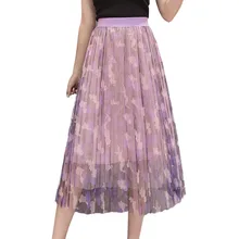 Жаркое лето плиссированные тюль Юбка из сетчатой ткани Для женщин Высокая Талия Длинные юбки-пачки плюс Размеры Boho эластичный пояс юбка Faldas Mujer Jupe Saias