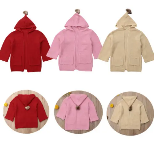 

Toddler Kids Baby Girl Clothing Winter Warm Coat Knit Hooded Sweaters Cotton Solid Outerwear Jacket Clothes Girls 2-7T