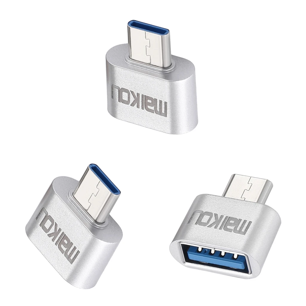 3Pieces  Portable USB 3.0 to USB Type C Adapter OTG Connector for All Type-C Devices Silver