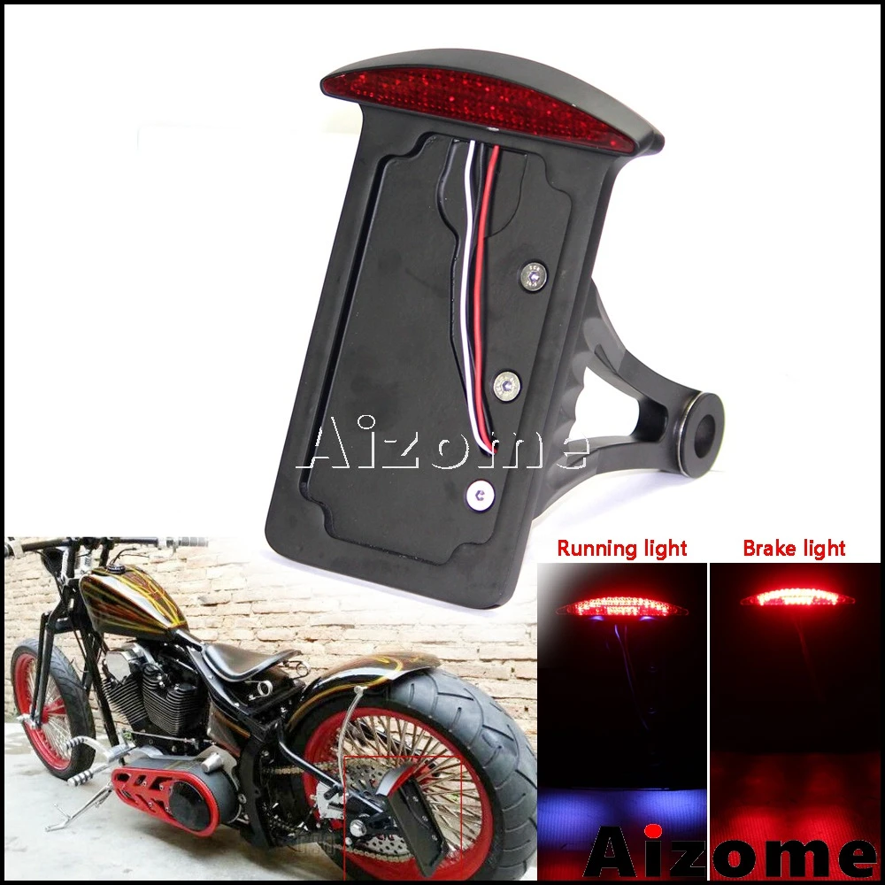 1" Black side mount LED curved license plate light Harley chopper bobber custom 