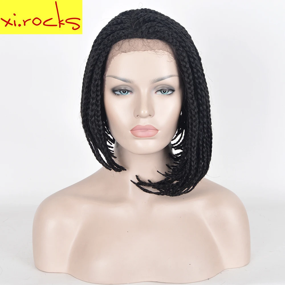 

Xi.rcosk Synthetic Braids Box Braids Wig Lace Front Wigs for Women with Black Bangs Short Bob Hair Heat Resistant Fiber