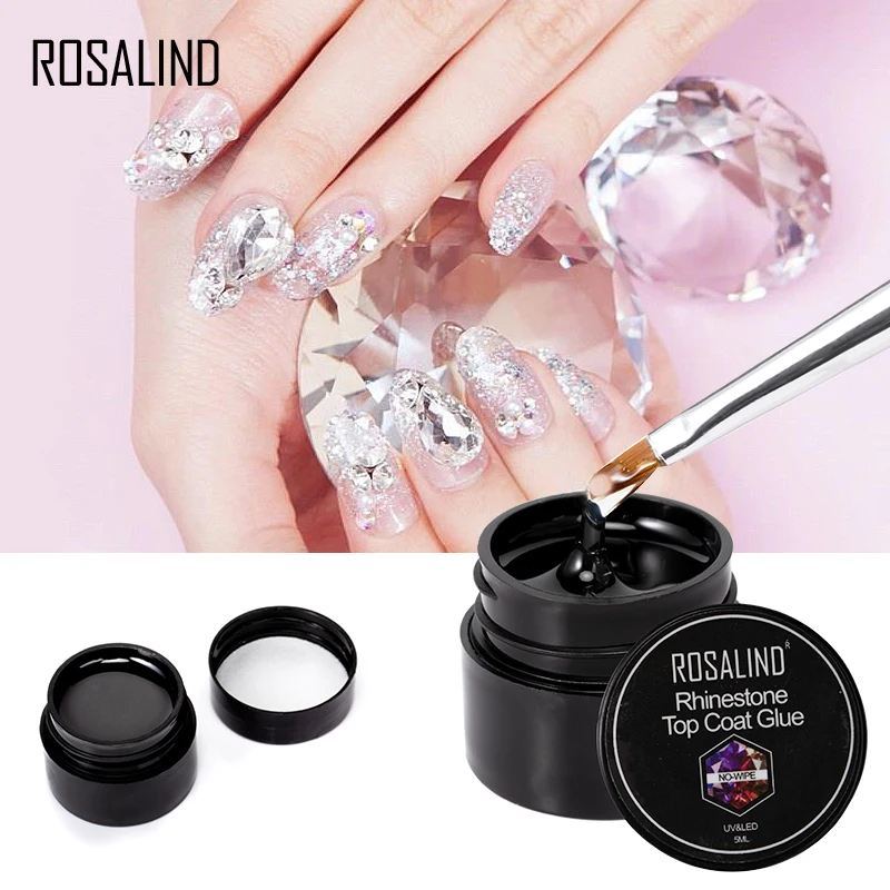  ROSALIND 2 in 1 Top Coat Glue Rhinestone Nail Gel 5ml Nail Polish All For Manicured Hybrid Rhinesto