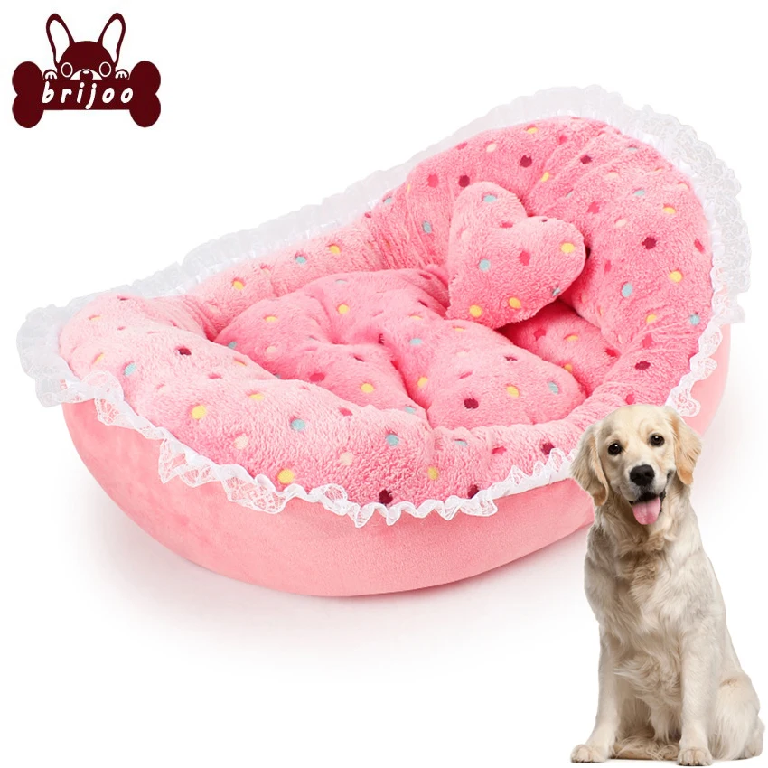 Cute Dog House Cat Bed for Medium Large Dogs Cat Cushion Loving Heart Pet Beds Chihuahua Teddy Cushions Dot Print Pet Blankets