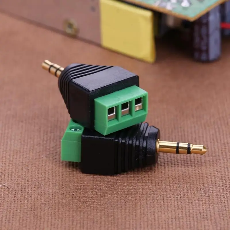 2 шт. разъем 3,5 мм позолоченный клеммный блок разъем адаптер конвертер мужской 3pin двухканальный AV стерео аудио зеленый ток