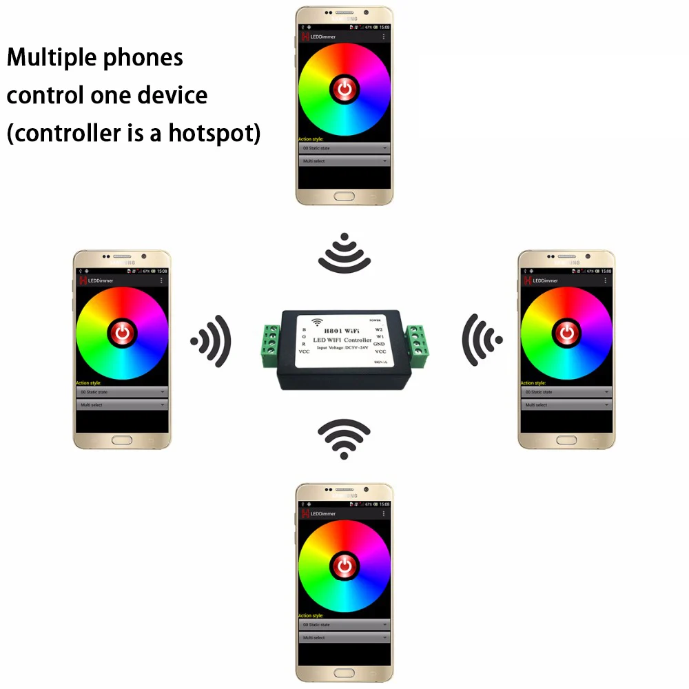 Rgbww полоса WiFi контроллер, rgb контроллер, связь с Android телефон через WLAN в dim, выход 5 каналов RGBWW данных