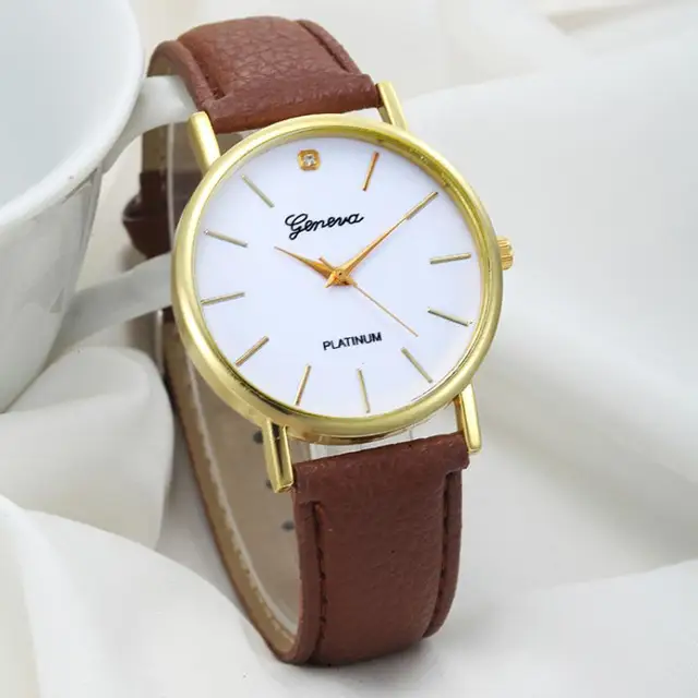 Women's Watches Fashion Design Gold Dial White Face PU Leather Band