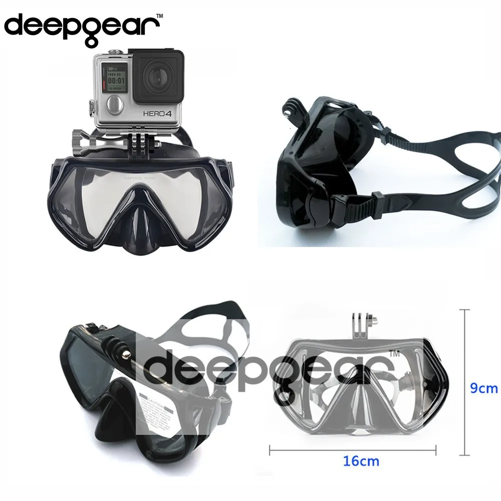 Deepgear Gopro камера маска для дайвинга из закаленного стекла Маска для подводного плавания черная силиконовая маска для подводного плавания для взрослых верхняя одежда для дайвинга