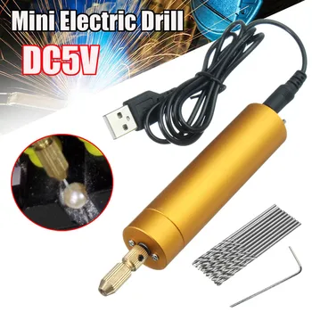 

DC 5V Mini Aluminum Electric Motor Hand Drill 10 Twist Bits DIY for Wood PCB SKD88