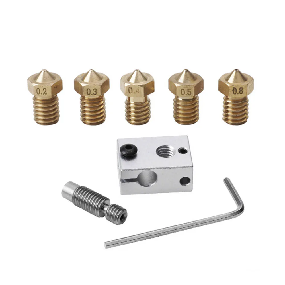 Нагревательный блок + медная Насадка Трубка Набор для V6 3D экструдера HotEnd PT100