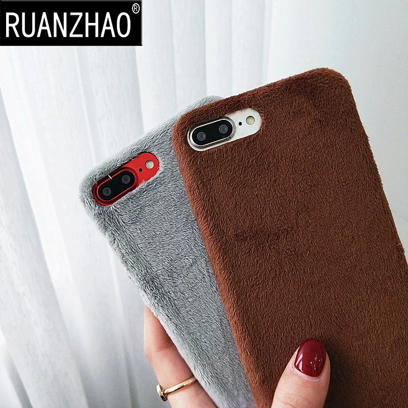 

RuanZhao Coque For iPhone 8 7 6 Plus X Funda 8 Plus Plush phone cases For iPhone X Cover 6 7 8 plus Hard Smooth Plush Case 6s