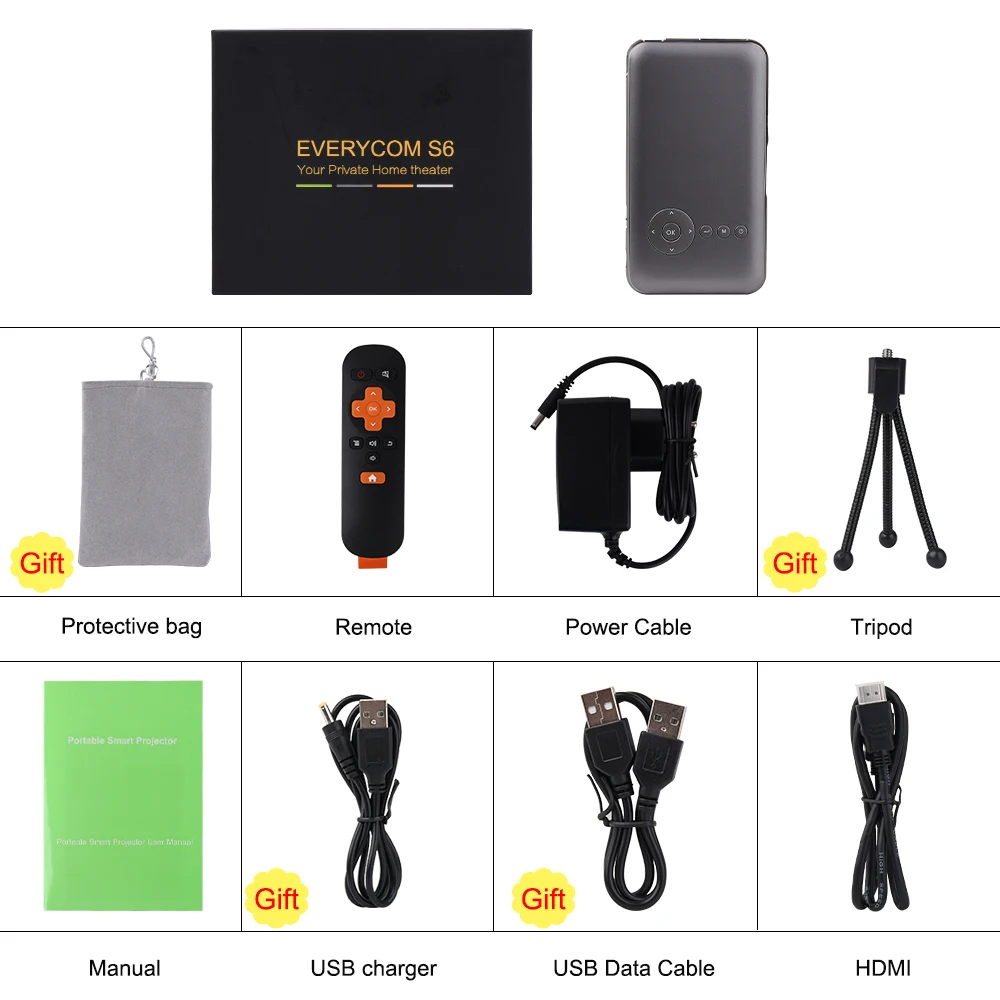 5000 мАч Touyinger Everycom S6 plus pico карманный портативный проектор для смартфона Android dlp wifi