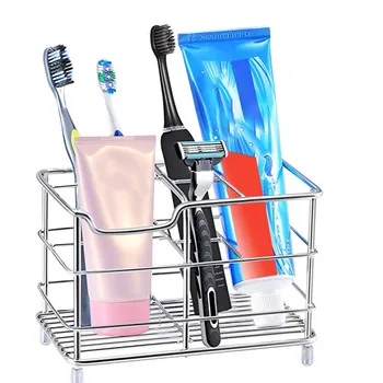 

Stainless Steel Toothbrush Holder Toothpaste Storage Rack Shaver Tooth Brush Dispenser Bathroom Organizer Stand Vertical