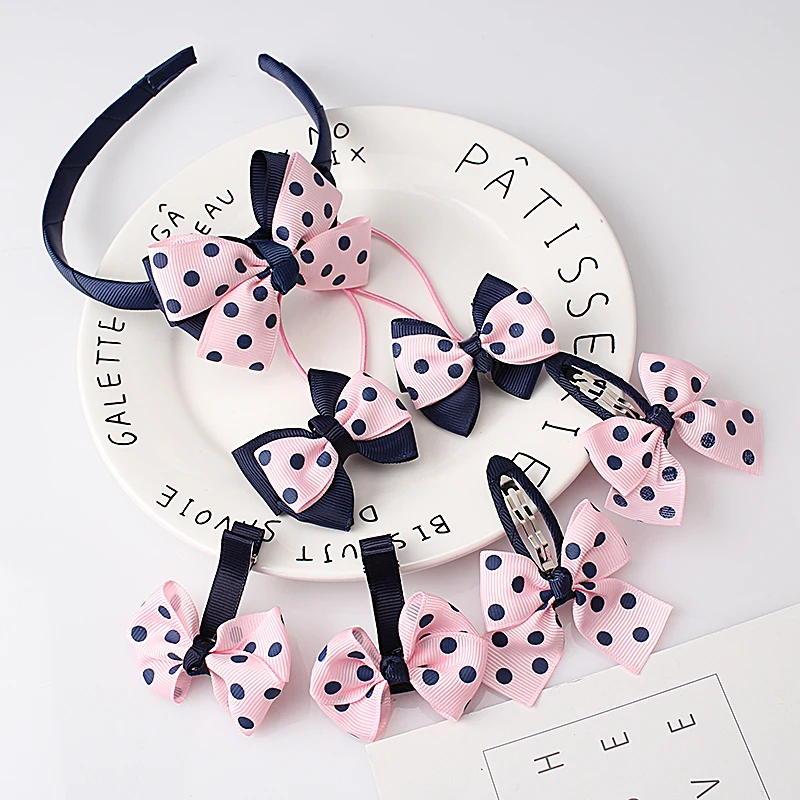 

M MISM 7Pcs/Set Cute Bow-knot Children Hair Accessories Sets Fashion Lovely Elastic Hair Band Hair Clip For Girls Kids Headwear