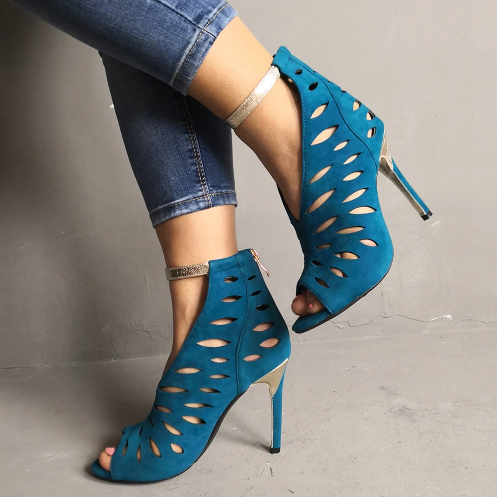 SARAIRIS/пикантные летние сапоги с открытым носком; сандалии для вечеринок размера плюс 47; женская обувь; Высококачественная женская обувь на тонком высоком каблуке - Цвет: Синий