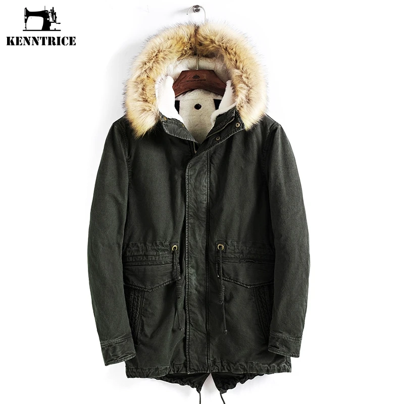 

KENNTRICE Fashion Winter Jacket Men White Fur Liner Outerwear Plus Size 4XL 100%Cotton Thick Cold Coats