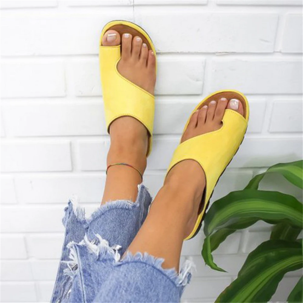 Women Shoes Big Toe Foot Correction Sandals Comfy Platform Flat Sole Ladies Casual Soft Orthopedic Bunion Corrector Dropship - Цвет: Yellow