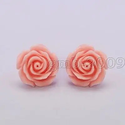 

New Pretty 12mm Coral Pink Rose Flower 925 Silver Stud Earrings