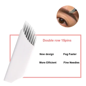 

Permanent Makeup Supplies Microblading Needles Double Row 15Pins Disposable Sterilized Fog Tattoo Blade for Eyebrow Lip 50pcs