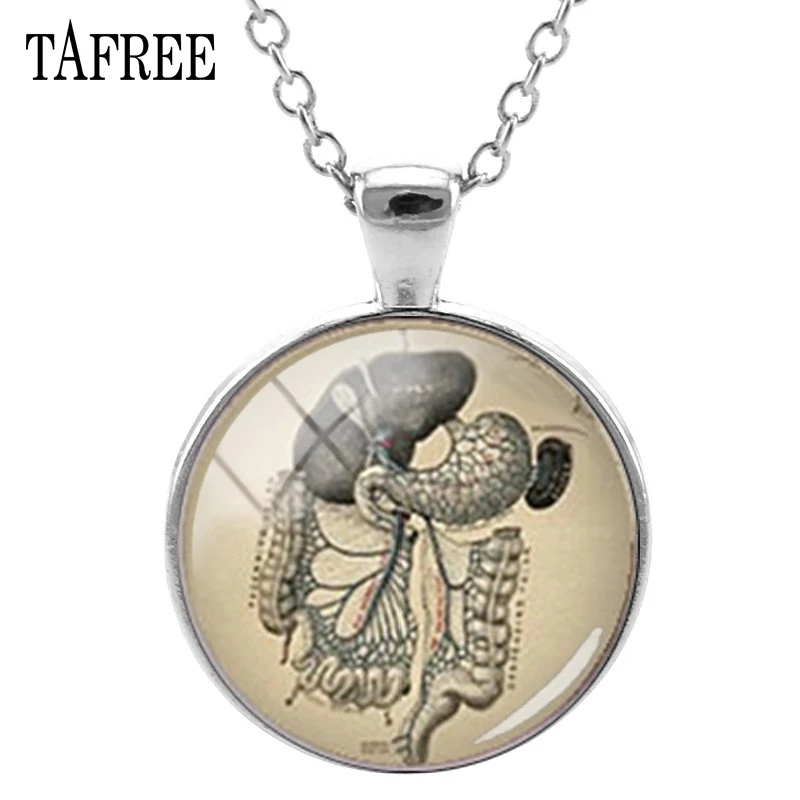 

TAFREE Vintage Glass Dome Human Organs Pendant Chain Necklace Art Picture Cabochon Handmade Jewelry For Doctor Nurse Gift T707