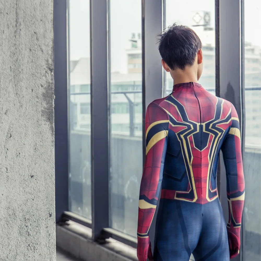 New Moviw Avengers Infinity War Spiderman Kids Jumpsuit Cosplay SpiderMan Mask Bodysuit Halloween Party Props (31)